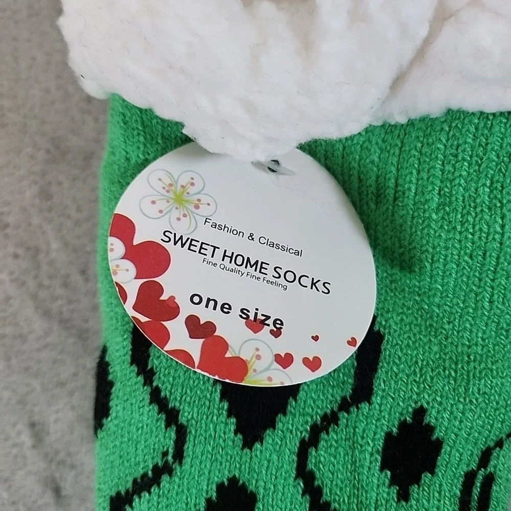 Sweet Home Slipper‎ Socks Mens O/S Green Crocodile Soft Cozy Fleece-Line Winter
